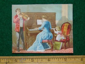 1870s-80s Lovely Lady Playing Upright Piano Music Book Violin Victorian Card F22 