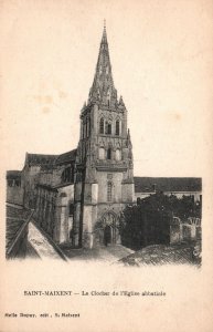 Vintage Postcard 1910's The Bell Tower of the Abbey Church Saint Maixent France