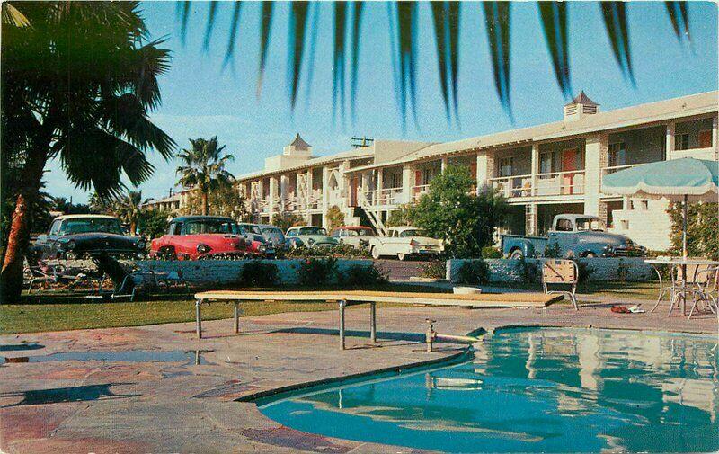 Arizona Desert Inn roadside Phoenix Arizona 1950s Postcard pool Towers 1600