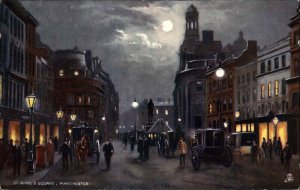 TUCK OILETTE Manchester by Night St Anne's Square c1910 Postcard