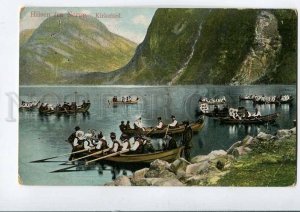 3081260 NORWAY Hilsen fra Norge Kirkfard boats Vintage RPPC