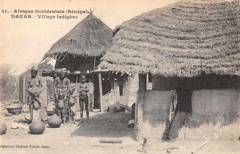 Dakar Senegal Africa Village Scene Topless Woman Antique Postcard J61051