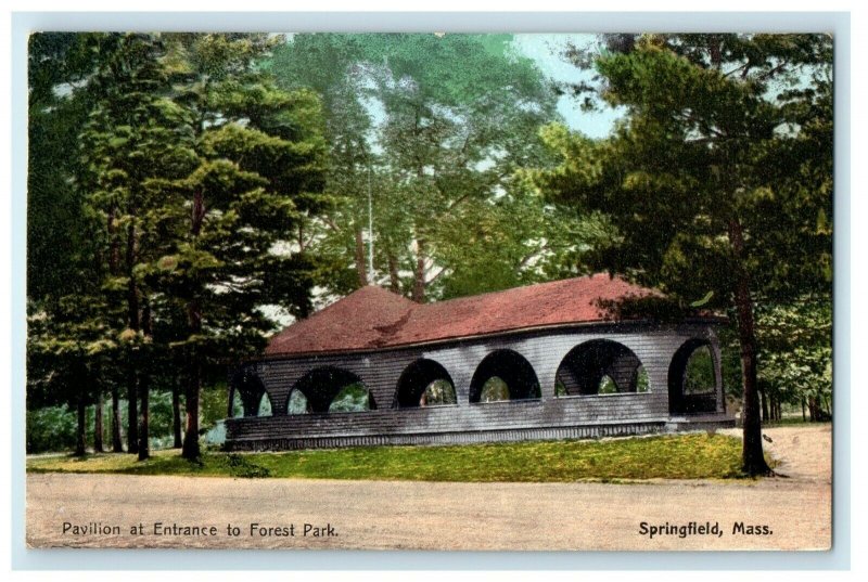 c1910 Pavilion At Entrance To Forest Lake Springfield Massachusetts MA Postcard