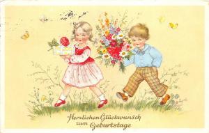 BG8899  boy and girl flower   geburtstag birthday greetings germany