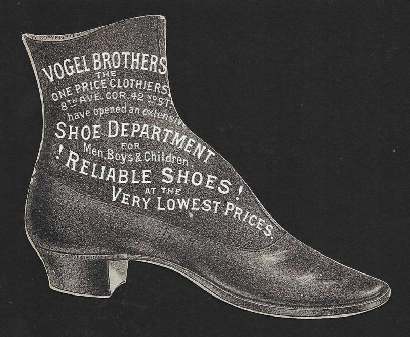 VICTORIAN TRADE CARD Vogel Bros Shoes Die-cut Shoe