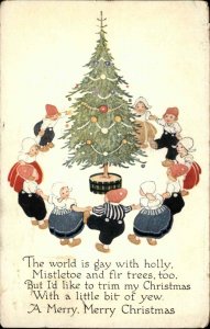 Gibson Folk Art Dutch Children Dance Around Tree Vintage Postcard