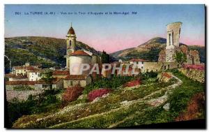 Old Postcard La Turbie Overlooking the Tower & # 39Auguste and Mont Agel