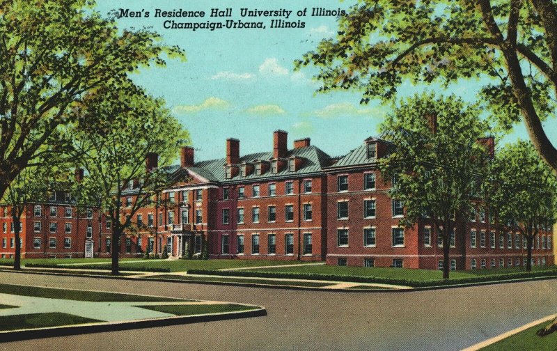 VINTAGE POSTCARD MEN'S RESIDENCE HALL UNIVERSITY OF ILLINOIS CHAMPAIGN-URBANA