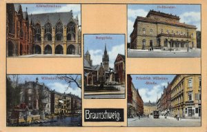 Five Different Views of Braunschweig, Germany, early postcard, used in 1916