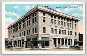 Waco Texas~Masonic Temple Exterior View~Cars~People~Columns~Awning~1936 Postcard