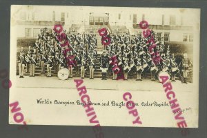 Cedar Rapids IOWA RPPC c1920 DRUM AND BUGLE CORPS Boys Uniforms WORLD CHAMPIONS