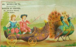 B. Brown Boots Shoes, Peacocks Pulling Big Dutch-Shoe Cart Boy & Girl C2