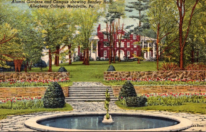 Pennsylvania Meadville Alumni Gardens and Campus Showing Bentley Hall Alleghe...