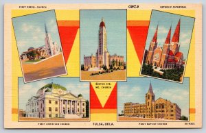 Tulsa OK~Church Multi-View~1st Christian~Presbyterian~Baptist~Steeple~Linen PC