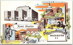 VINTAGE POSTCARD ART DECO ADVERTISING OF THE HOTEL STATLER WASHINGTON D.C. 1930s