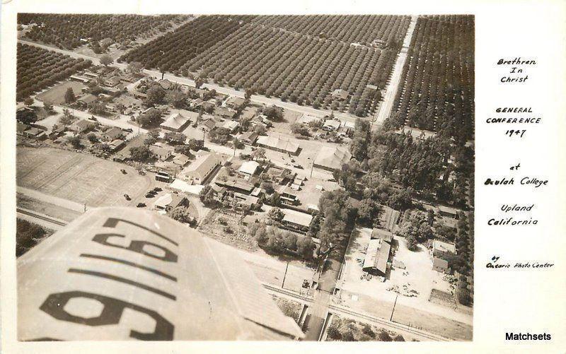 Aerial View Bethren in Christ Beulah College RPPC postcard 4384 UPLAND, CA