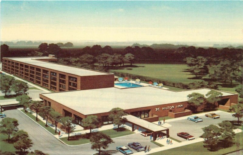 The Hilton Inn Romulus Michigan MI aerial view artist rendition old car Postcard