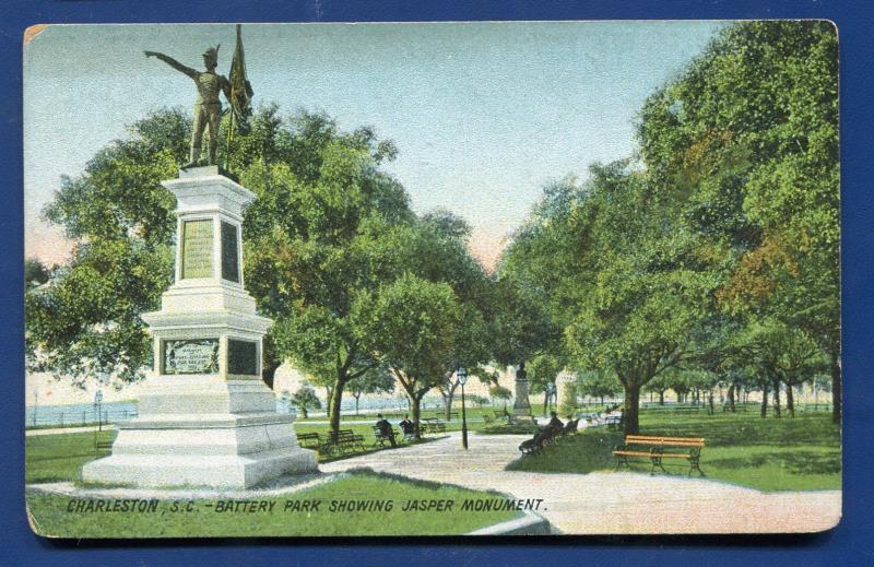 Charleston South Carolina sc Battery Park Jasper Confederate Monument postcard