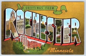 1940's GREETINGS FROM ROCHESTER MINNESOTA MN VINTAGE LARGE LETTER LINEN POSTCARD