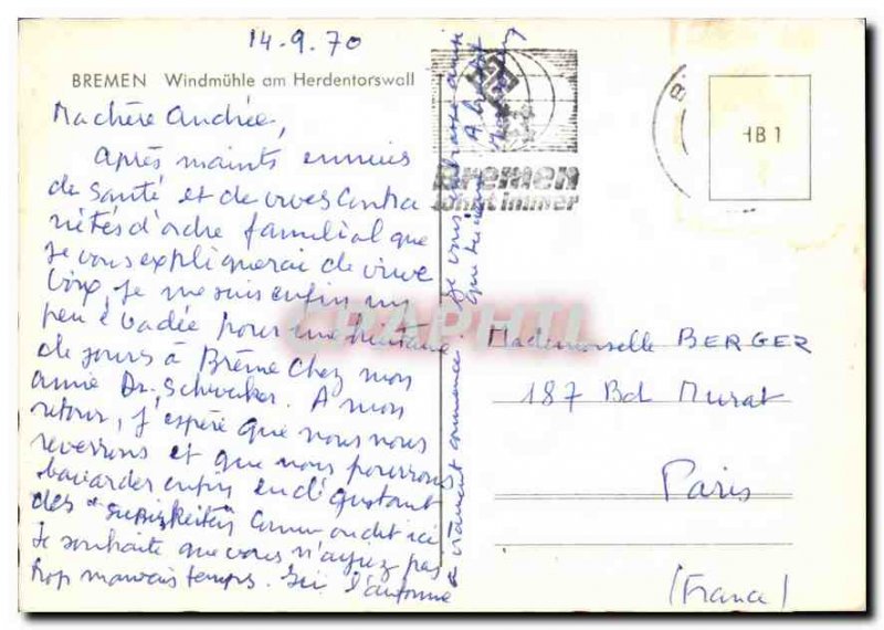 Modern Postcard Bremen Windmuhle am Herdentorswall
