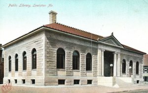 Vintage Postcard 1900's Public Library Historic Site Building Lewiston Maine ME