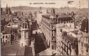 Spain Barcelona Via Laietana Vintage Postcard C111