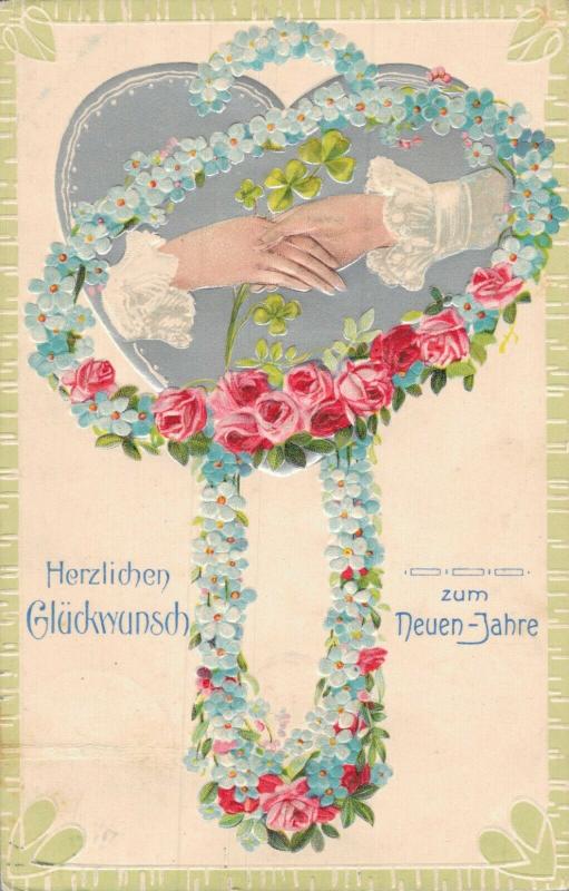 Happy new Year embossed postcard Herzlichen Glückwunsch zum Neuen Jahre 01.95