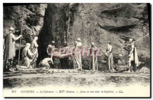 Old Postcard Lourdes Calvary 14th Station Jesus is put into the Sepulcher