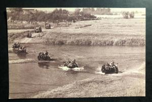 Mint France RPPC Real Picture Postcard Motorcycle platoon passing a River