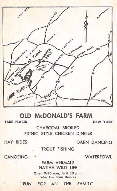 Old McDonald's Farm Lake Placid, New York, USA Unused 