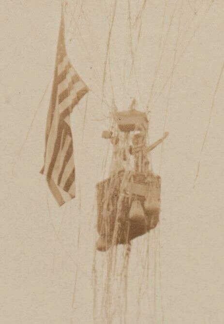 Aurora ILLINOIS RPPC c1915 BALLOON LAUNCH Daredevil AMERICAN FLAG Airship IL