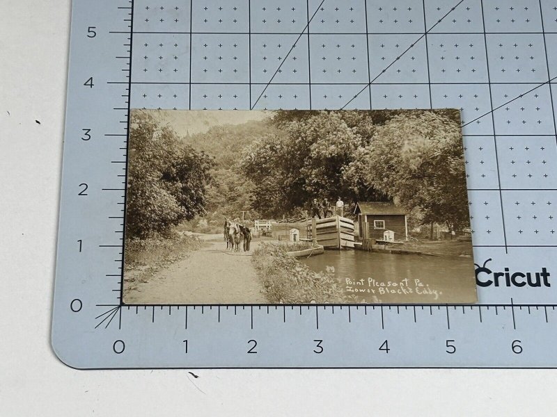 RPPC Postcard Lower Black Eddy Point Pleasant PA Canal Boat With Mules