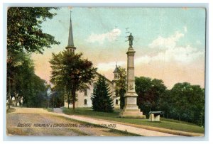 1907 Soldiers Monument and Congregational Church, Massachusetts MA Postcard