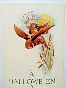 Halloween Postcard Medusa Snakes Flying Owl Gibson Unused Original Remembrance