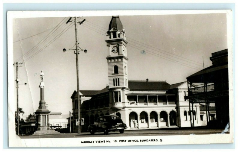 Bundaberg Post Office Australia RPPC Real Photo Street Scene Vintage Postcard