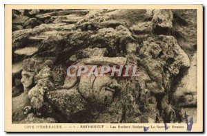 Old Postcard The Rocks Rotheneuf Sculptes The Roman Guernier