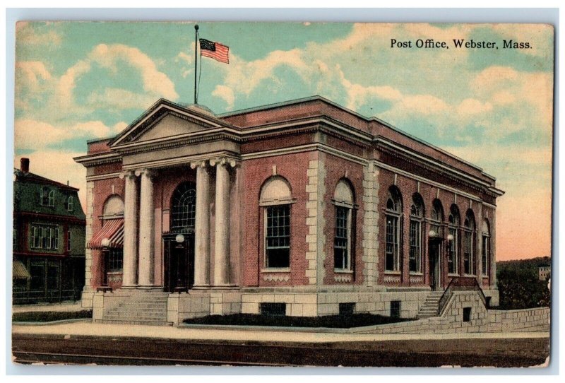 1921 Post Office Building Street View Webster Massachusetts MA Vintage Postcard 