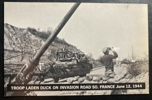 Mint USA Real Picture postcard Troop Landed Duck On Invasion Road France 1944 