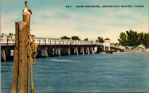 Vtg 1930s Johns Pass Bridge Greater Gulf Beaches Florida Fl Unused Postcard