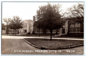 Charles City Iowa IA RPPC Photo Postcard High School View 1938 Vintage