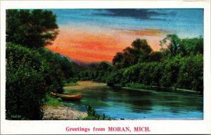 Postcard MI Greetings from Moran Creek at Dusk NYCE Landscapes LINEN 1940s V182