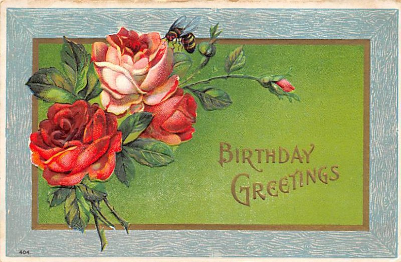 Birthday Greetings Bug Unused yellowing from age