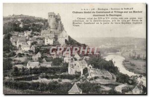 Postcard Old feudal Chateau de Castelnaud and the town on a rock overlooking ...