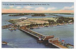 County Causeway Lift Bridge Miami Beach Florida linen postcard