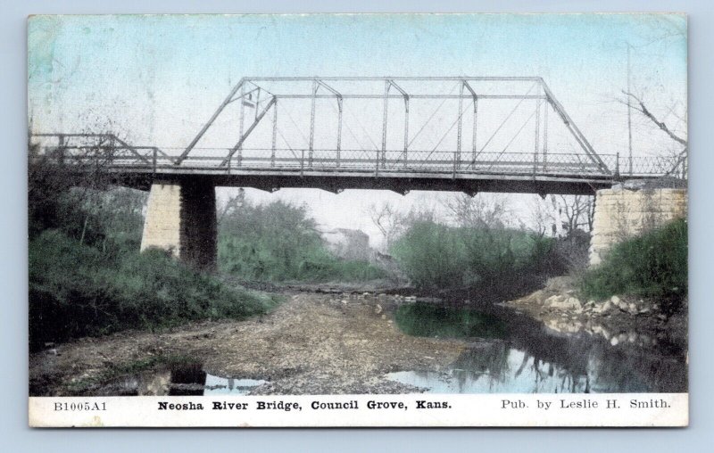 Neosho River Bridge Council Grove Kansas KS 1908 UDB Postcard P14