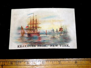 1870s-80s Krakauer Bros Pianos Chas G Lewis - Harbor Scene US Schooner #2 F16