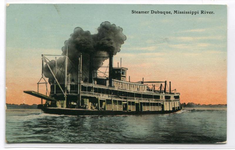 Paddle Steamer Boat Dubuque Mississippi River 1913 postcard