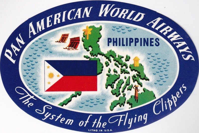 Pan American World Airways To Philippines Vintage Airline Label lbl0125