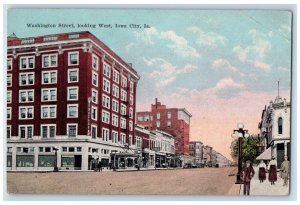 c1910 Washington Street Looking West Iowa City IA Antique Unposted Postcard