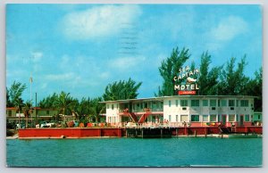 Roadside~Clearwater Beach Florida~Sea Captain Motel~Sign~Docks~1953 Postcard
